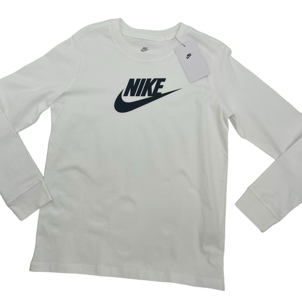Nike Girls Size Large White Swoosh logo long sleeve t-shirt long sleeve NWT